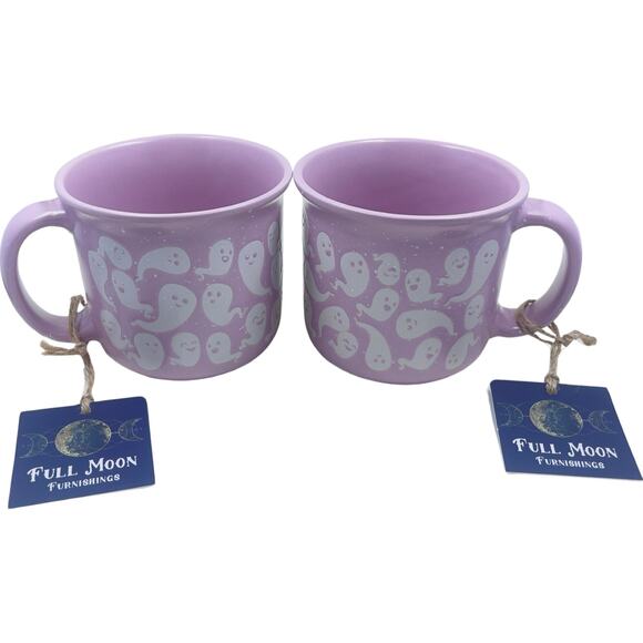NWT Pink Ghost Mugs by Full Moon Furnishings - Set of Two - Camp - Matte - Picture 1 of 11